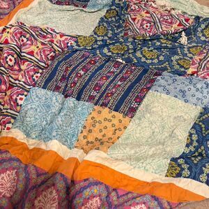 Anthropologie Multi-coloured Boho Patchwork Vintage Y2K Quilted Comforter Queen